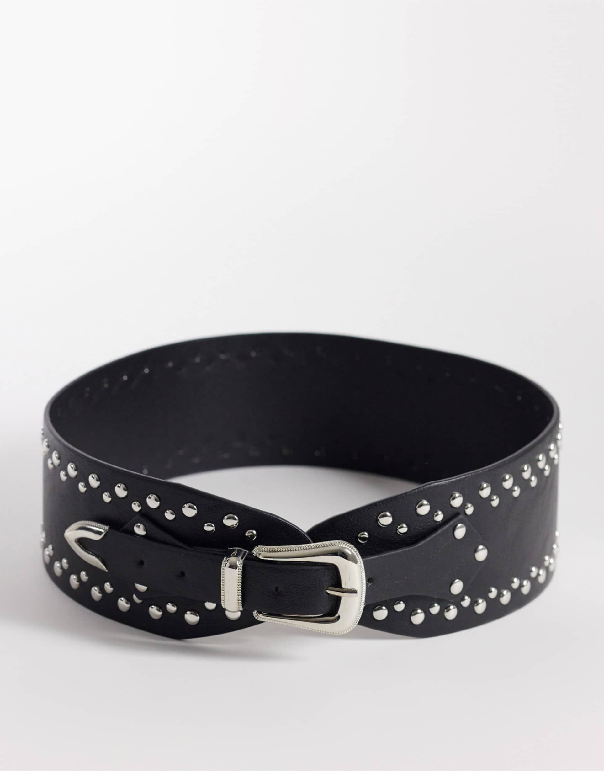 south beach wide studded belt in black