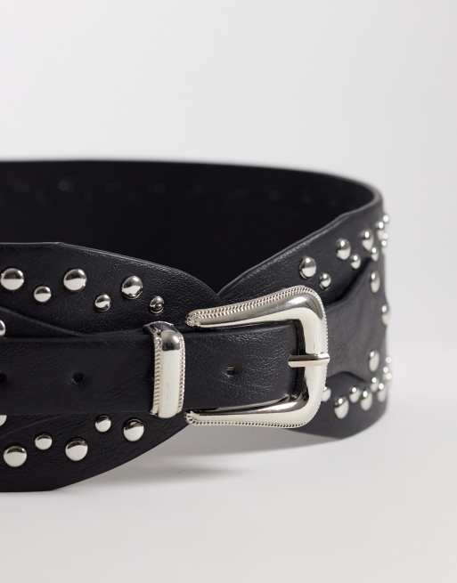 South Beach wide studded belt in black , 2 of 3