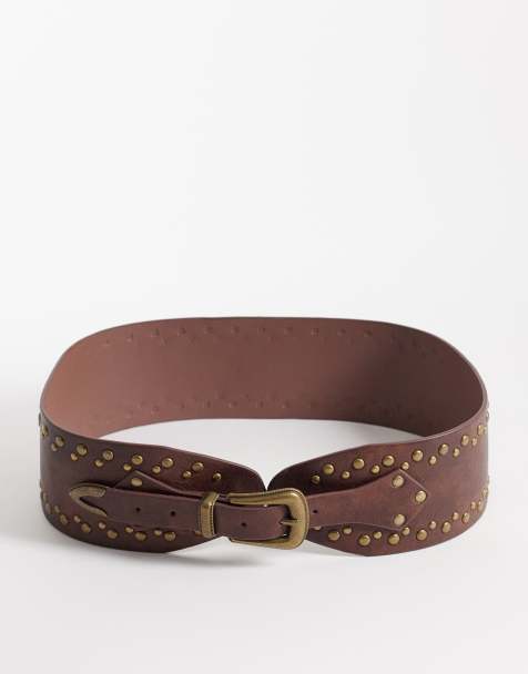 South Beach wide studded belt in washed brown - view 1