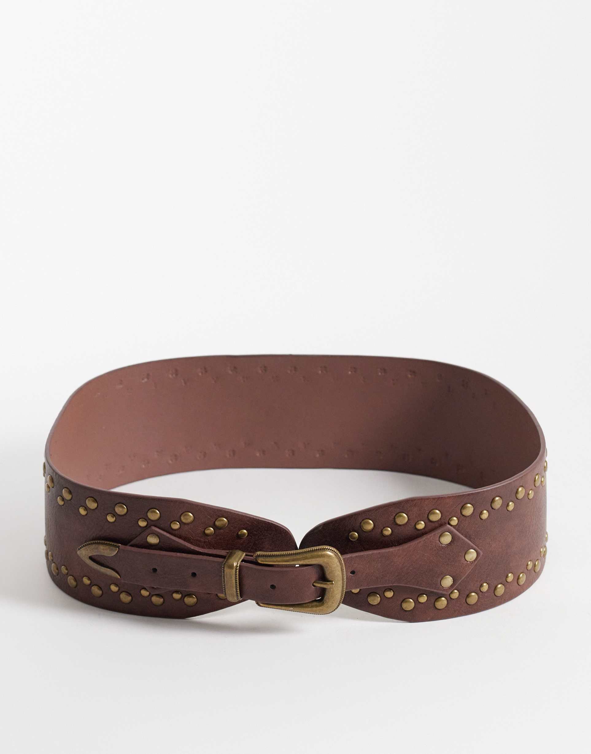 south beach wide studded belt in washed brown