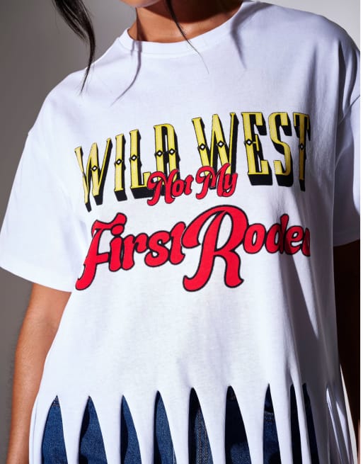 South Beach Wild west printed fringe oversized t-shirt in white, 2 of 4