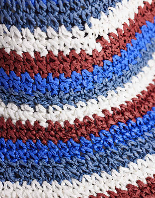 South Beach woven bucket hat in blue stripe , 2 of 3