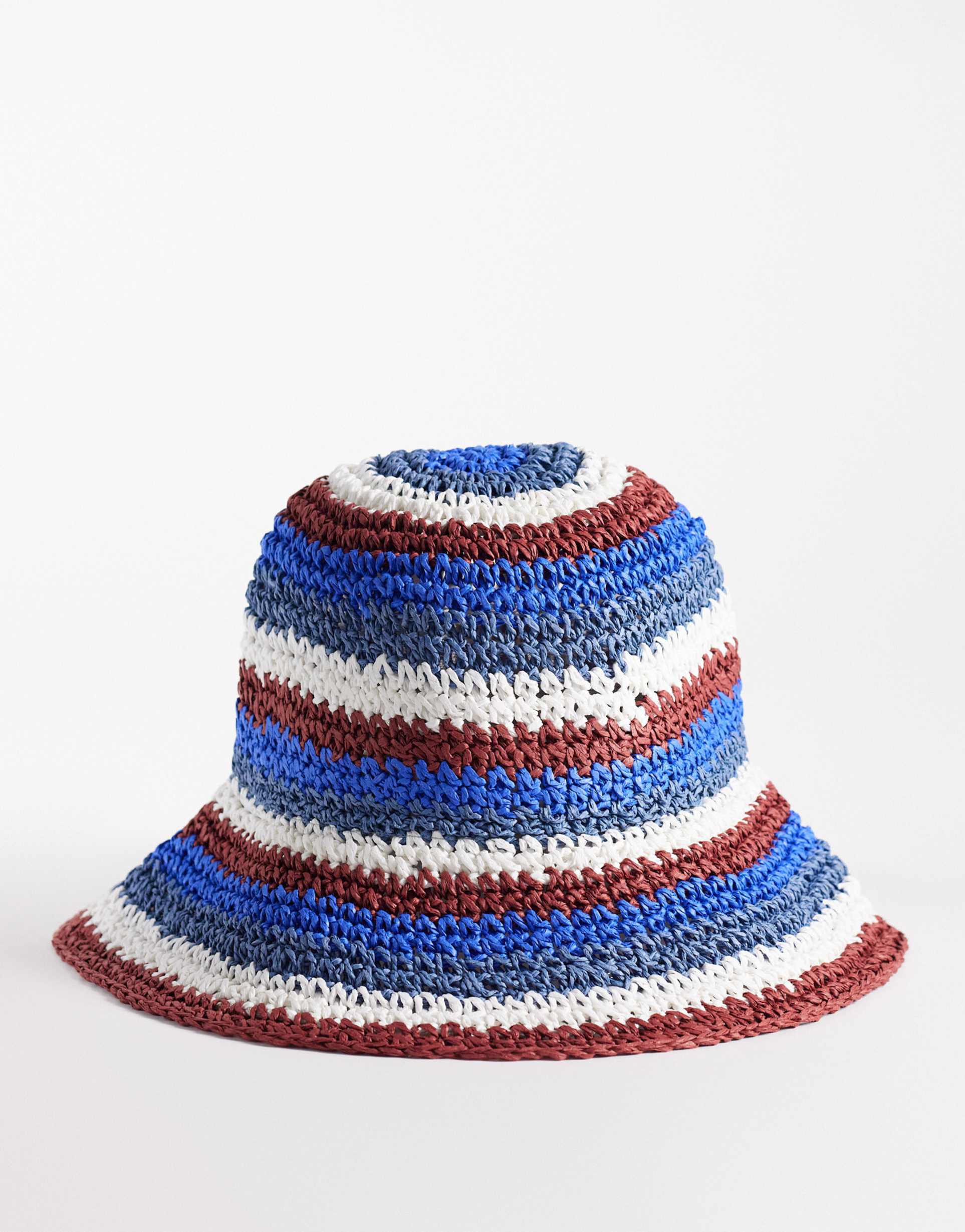 south beach woven bucket hat in blue stripes