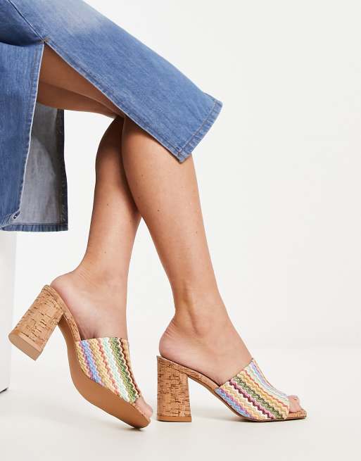 South Beach woven cork mule block heel sandals in multi ASOS