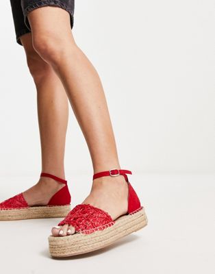 South Beach woven flatform espadrille sandal in red