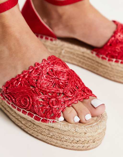 South Beach woven flatform espadrille sandals in red