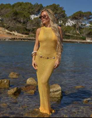South Beach X Jasmin Green sequin crochet racer midi dress in yellow