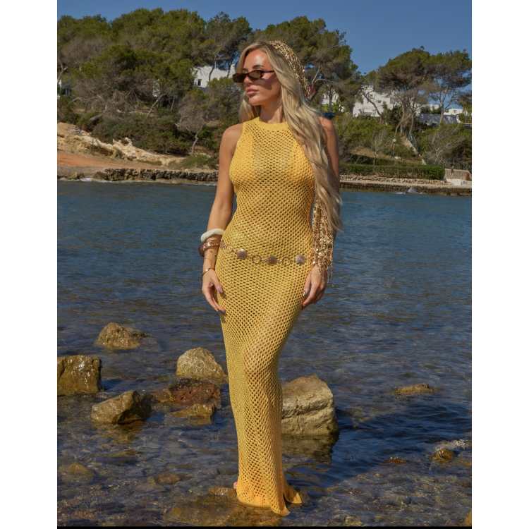 white christmas dresses Yellow Crochet Mini Dress with Fringe Summer Festival – FINESSE main image 0