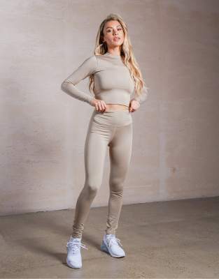 South Beach x Joanna Chimonides - Leggings a vita alta color pietra 