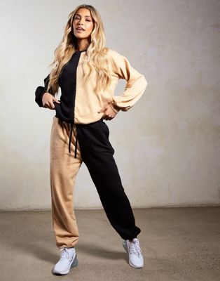 South Beach x Joanna Chimonides spliced oversized joggers in black and camel