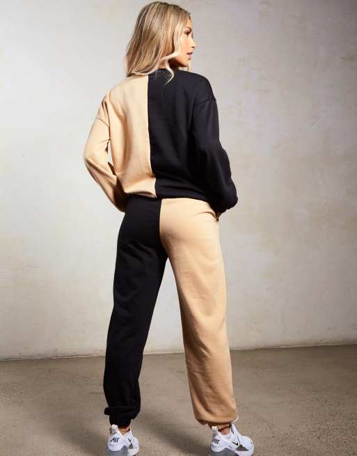 South Beach x Joanna Chimonides spliced oversized joggers in black and camel , 3 of 4