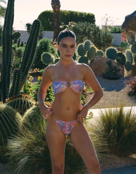 South Beach X Liv Silverman animal print bandeau bikini top in pink multi