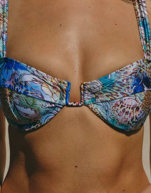 South Beach X Liv Silverman animal print underwire bikini top in multi, 3 of 4
