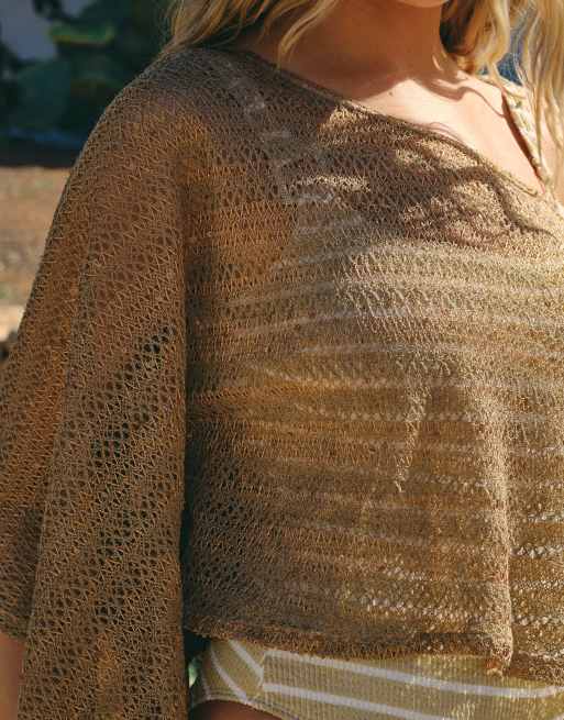 South Beach x Liv Silverman – Beżowe szydełkowane ponczo, 4 z 5