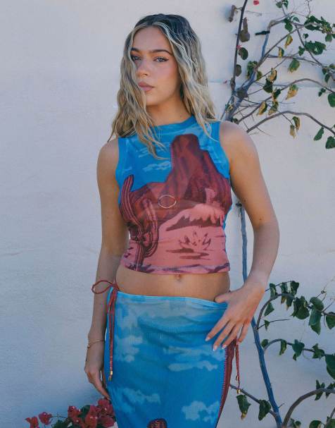 South Beach x Liv Silverman - Canotta con scollo a vogatore con stampa desertica blu multicolore - view 1