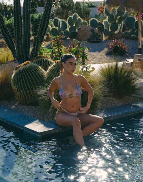 South Beach X Liv Silverman chevron knit bikini in pink multi - view 1