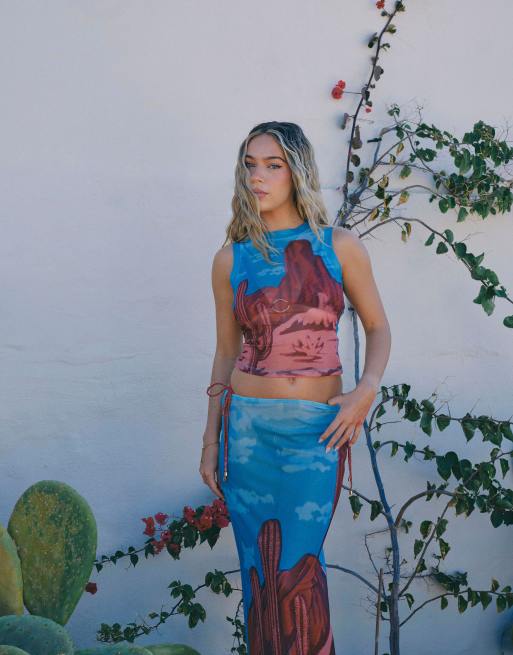 South Beach x Liv Silverman - Débardeur dos nageur à imprimé désert - Bleu multicolore, 3 de 4