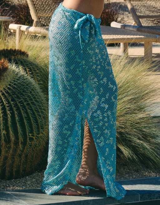 South Beach x Liv Silverman - Gonna lunga con paillettes blu acqua, 4 di 5