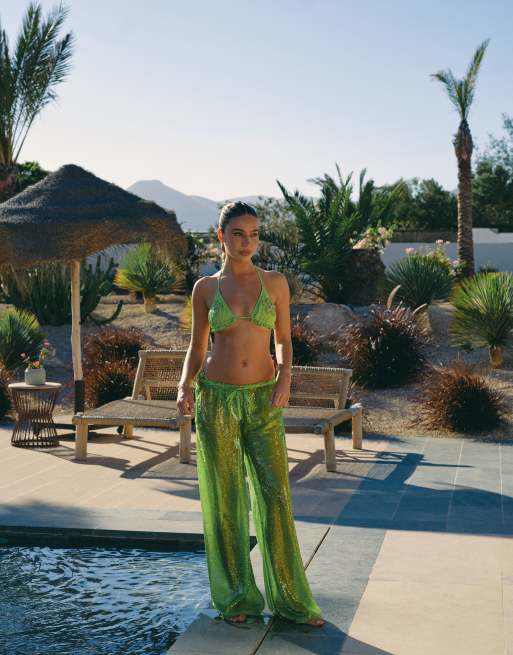South Beach X Liv Silverman – Limegröna vida byxor med paljetter, 3 av 6