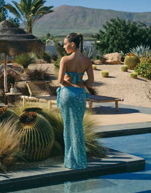 South Beach X Liv Silverman - Maxi rok met lovertjes in aquablauw, 3 van 5