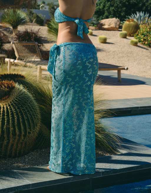 South Beach X Liv Silverman - Maxi rok met lovertjes in aquablauw, 5 van 5
