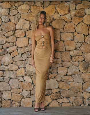 South Beach x Liv Silverman - Maxikleid aus Wildlederimitat in Hellbraun mit Cut-out-Detail-Brown