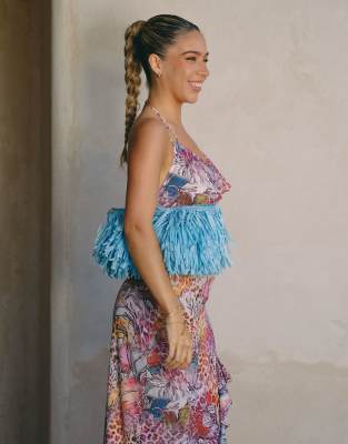 South Beach x Liv Silverman - Pochette en paille à pampilles - Turquoise-Bleu