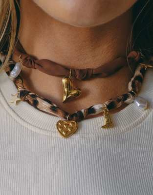 South Beach X Liv Silverman Printed Neck Tie With Western Charms In Orange