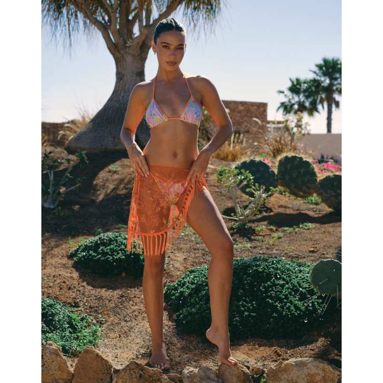 South Beach x Liv Silverman sequin sarong with fringe detail in