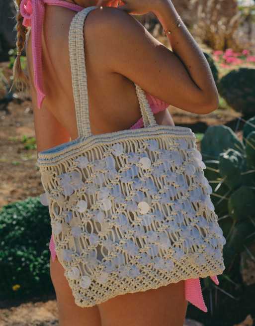 South Beach x Liv Silverman sequined detailing crochet tote in cream , 2 of 4