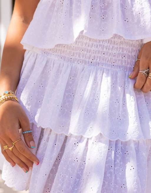 South Beach x Misha Grimes broderie frill mini beach skirt co-ord in white, 2 of 4