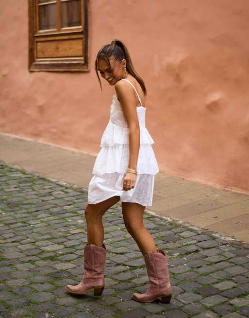 South Beach x Misha Grimes broderie tiered mini beach dress in