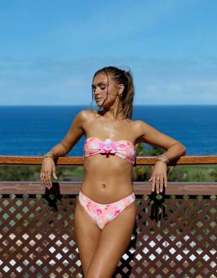 South Beach X Misha Grimes Floral Abstract Print High Leg Bikini Bottoms In Multi