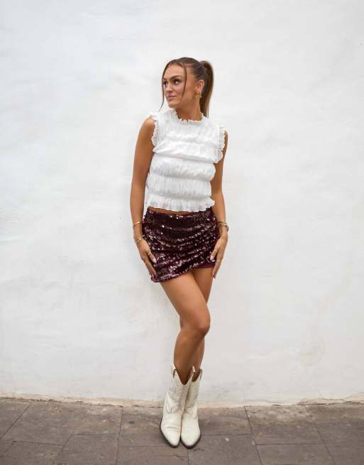 South Beach x Misha Grimes - Gerimpelde crop top met ruches in wit, 3 van 4