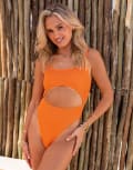 [South Beach] South Beach x Misha Grimes glitter crinkle cut out swimsuit in orange 4 Orange