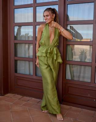 South Beach x Misha Grimes - Loose-Fit-Strandhose in Grün, Kombiteil