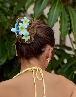 South Beach x Misha Grimes - Pince à cheveux avec trois fleurs - Bleu