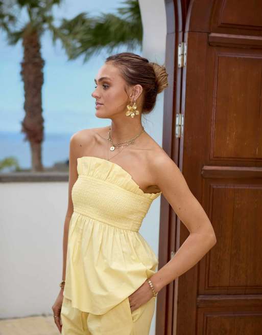 South Beach x Misha Grimes ruffle bandeau beach top co-ord in yellow, 3 of 4