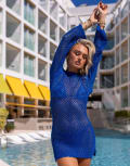 [South Beach] South Beach x Misha Grimes sequin knit long sleeve mini beach dress in cobalt blue 6 Blue