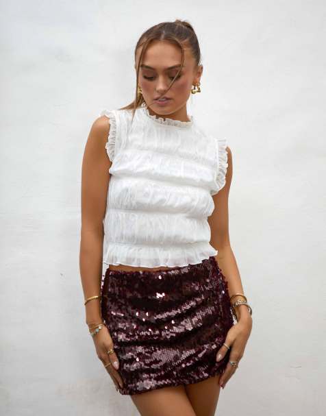 South Beach x Misha Grimes sequin mini beach skirt in cherry red