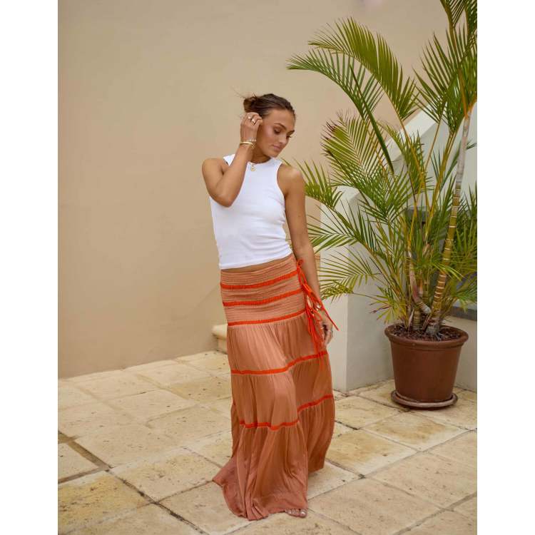 South Beach x Misha Grimes tiered contrast maxi beach skirt in