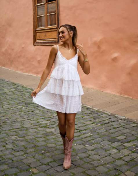 South Beach x Misha Grimes - Vestito da mare corto a balze in pizzo bianco - view 1