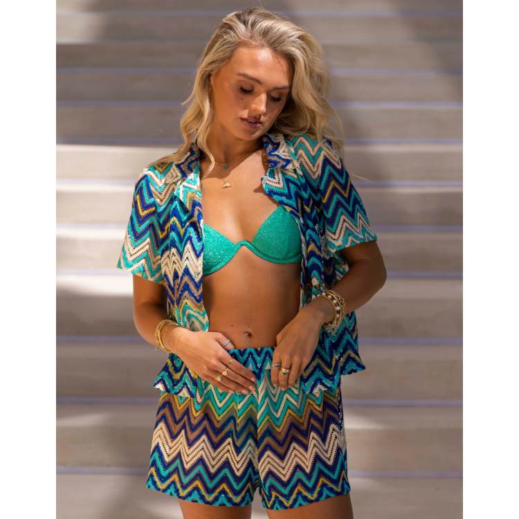 South Beach x Misha Grimes zig zag print beach trouser co-ord in