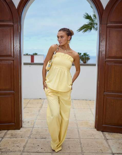 South Beach x Misha Grimes loose fit beach trouser co-ord in yellow