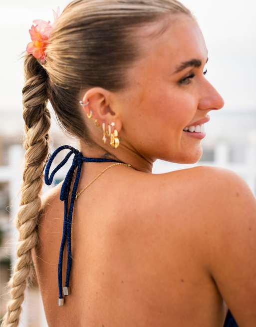South Beach X Miss Molly – Bandeau-Bikinioberteil in Metallic-Mitternachtsblau mit Wickelriemchen , 2 von 4
