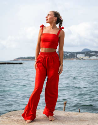 South Beach X Miss Molly drawstring beach pants in burnt orange - part of a set