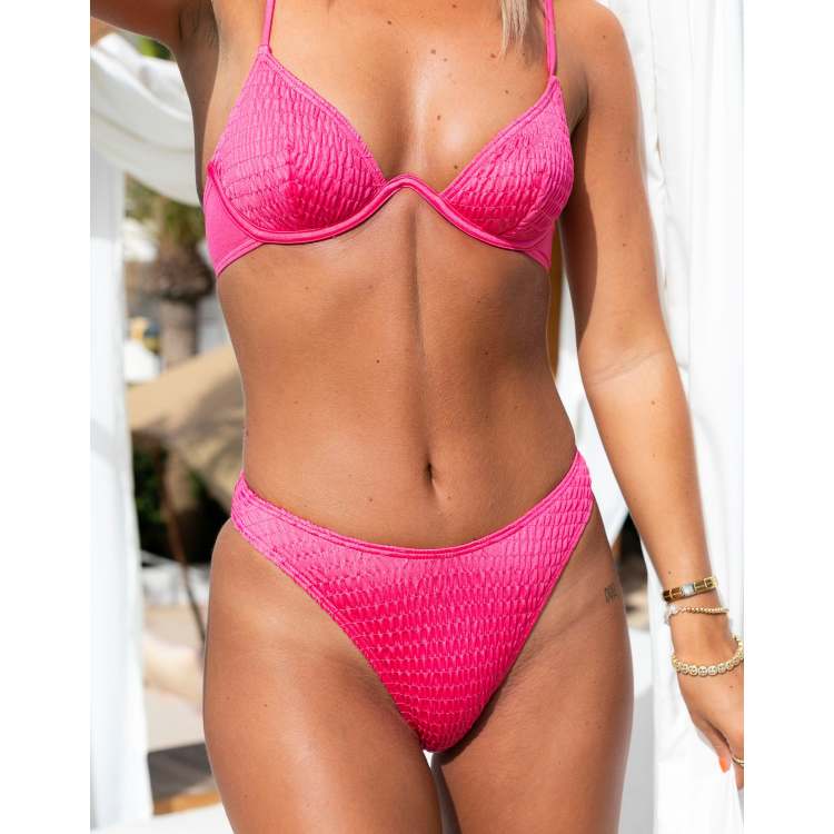 South Beach X Miss Molly exaggerated underwire crinkle bikini top in pink