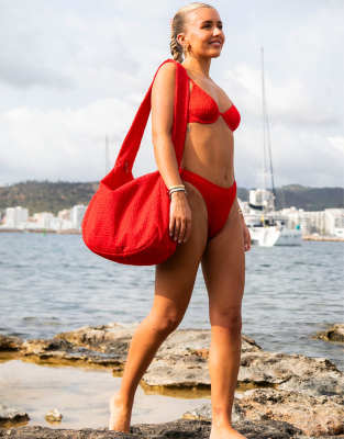 South Beach x Miss Molly - Gekräuselte Bikinihose in Burnt Orange mit hohem Beinausschnitt