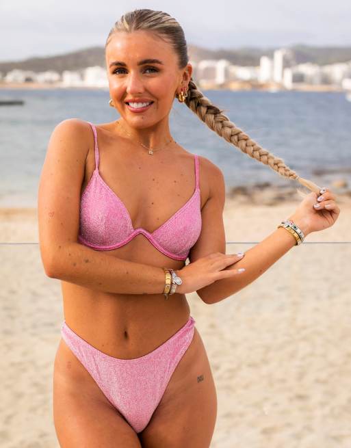 South Beach x Miss Molly high leg bikini bottoms in metallic pink 