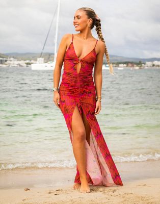 South Beach X Miss Molly mesh maxi beach summer dress in abstract print-Multi